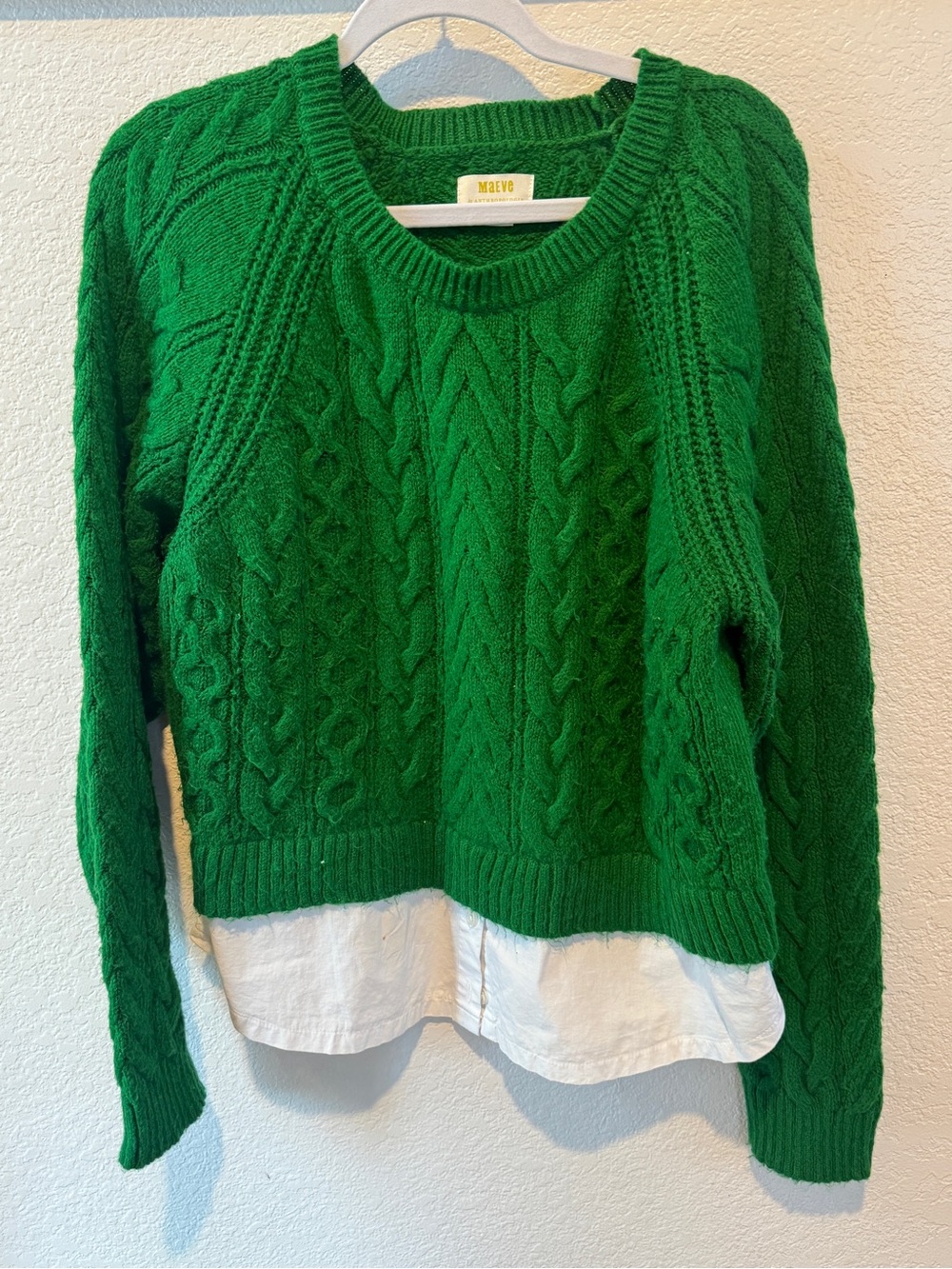 Anthropologie Emerald Green Cable-Knit Crew Sweater